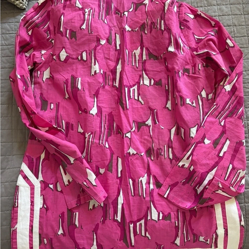 Michael Kors Pink and White preppy Patterned Tunic/ cover up women’s small
